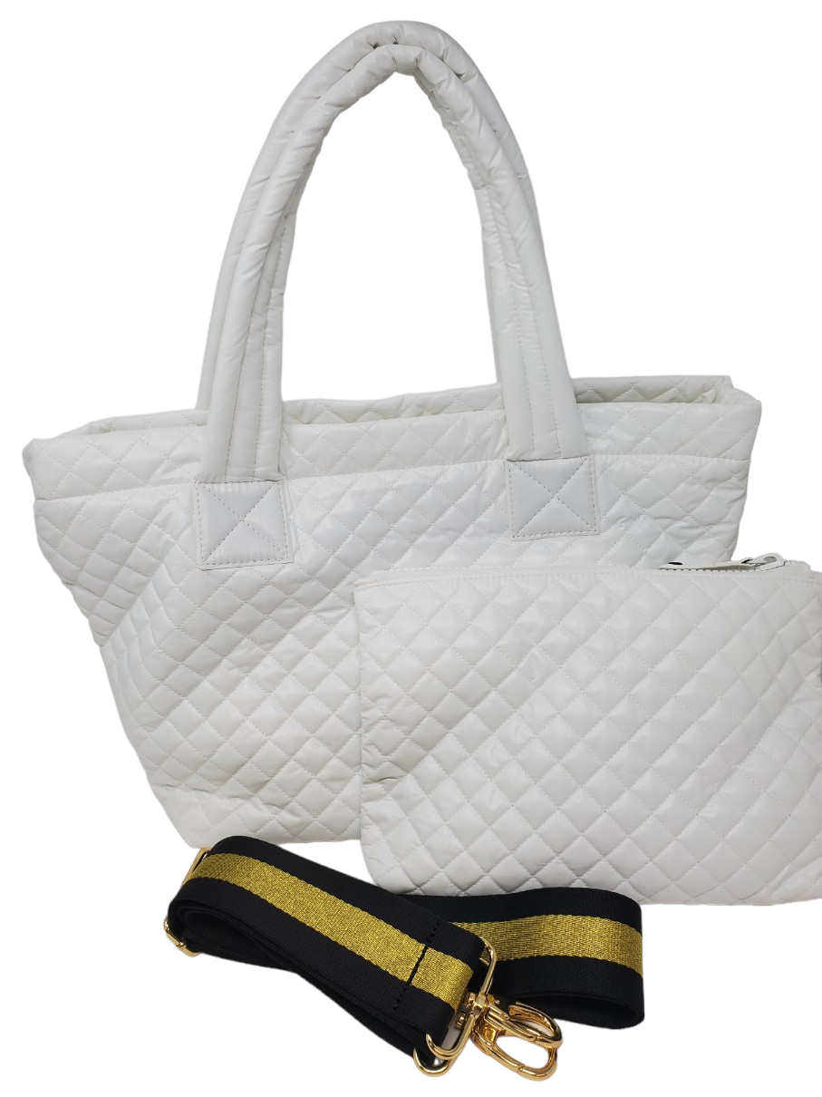 ClaraNY Lightweight Comfortable Medium Quilted Tote with pouch and shoulder strap