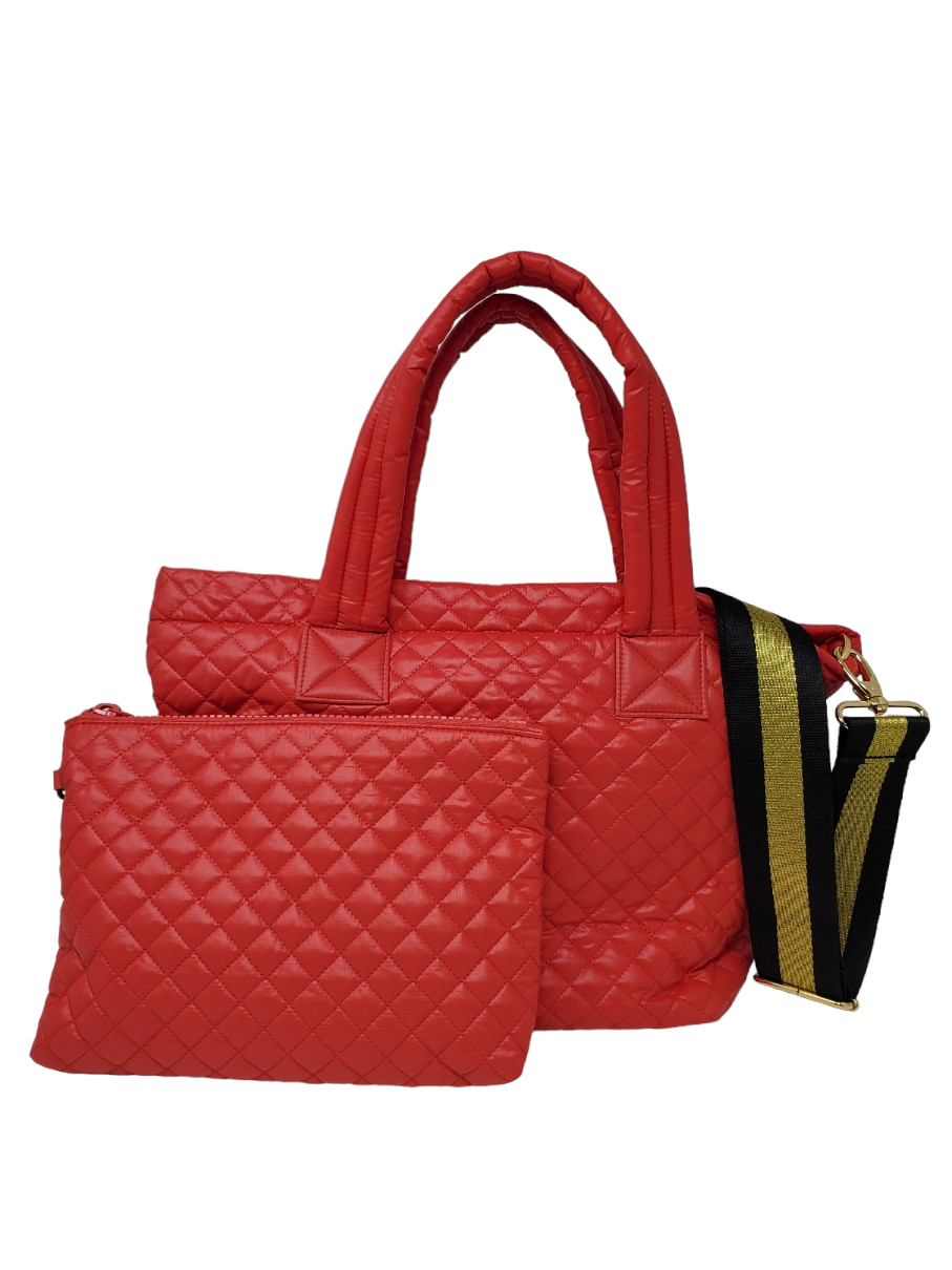 ClaraNY Lightweight Comfortable Medium Quilted Tote with pouch and shoulder strap