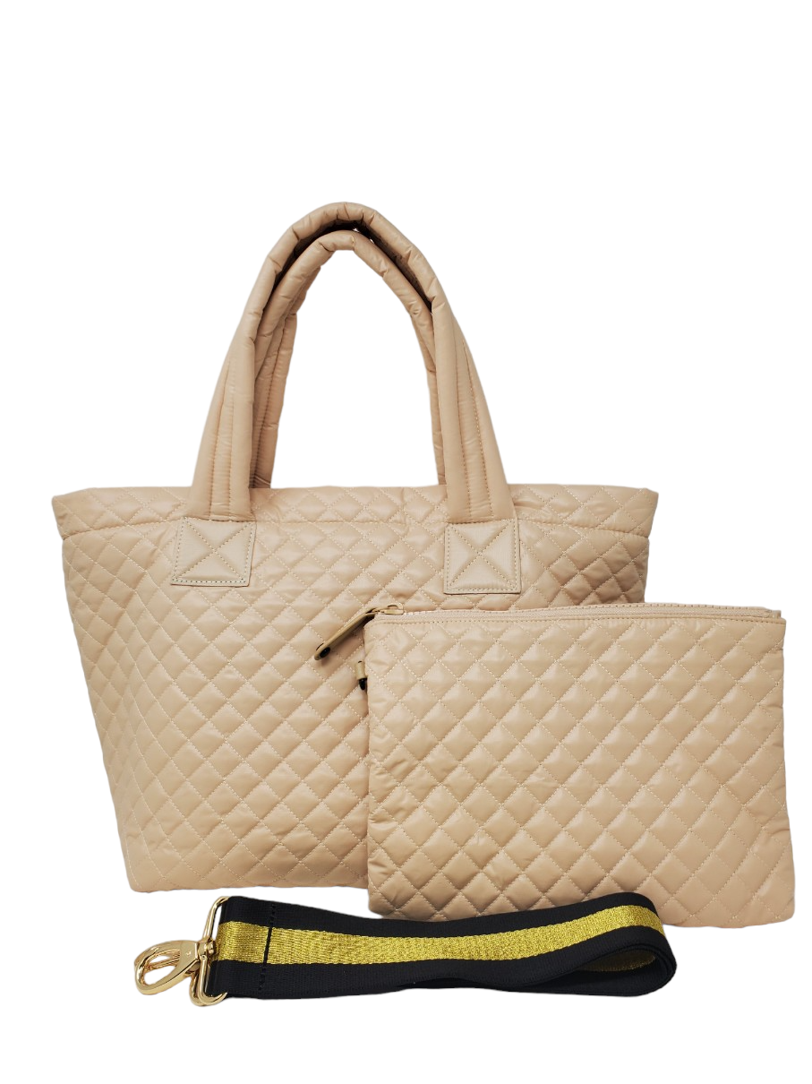 ClaraNY Lightweight Comfortable Medium Quilted Tote with pouch and shoulder strap