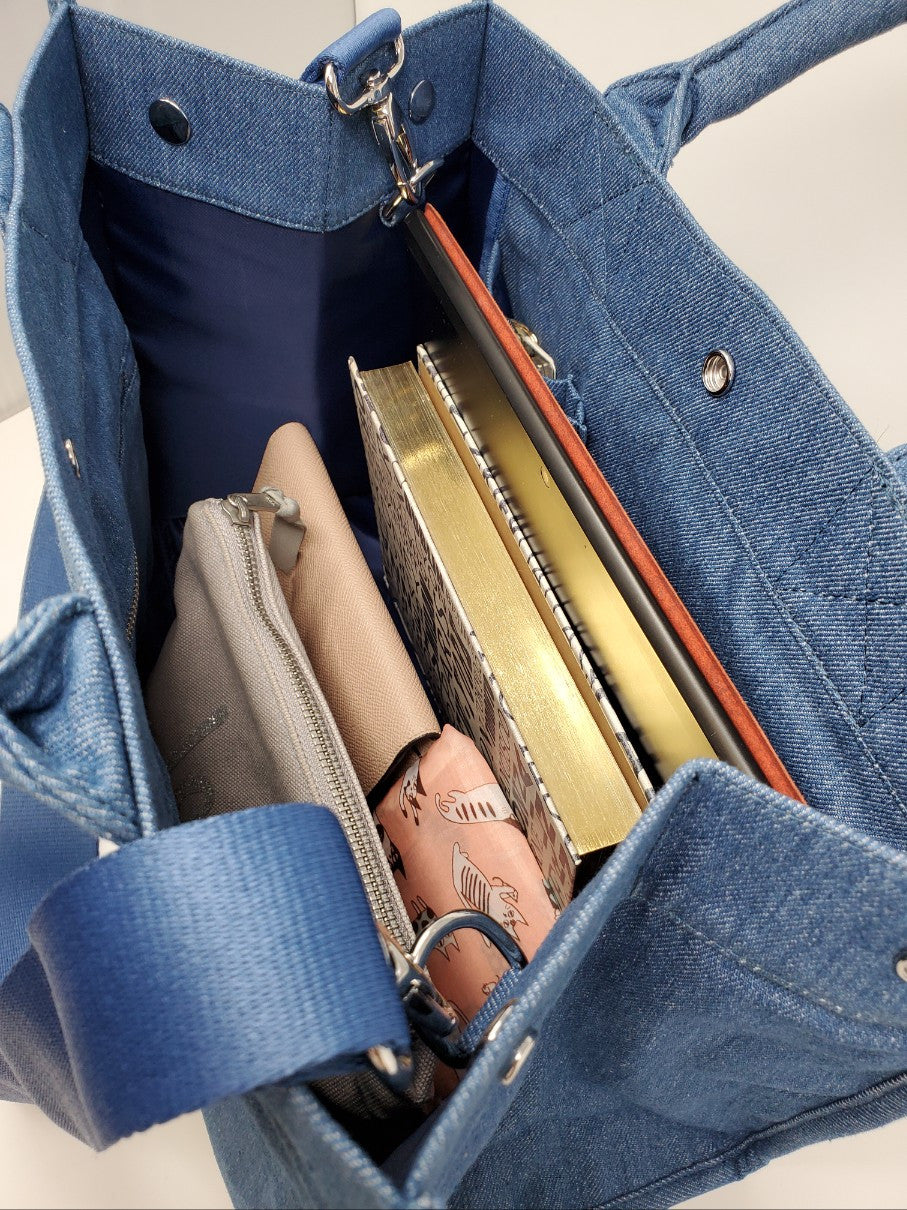 ClaraNY Denim City Tote with shoulder strap