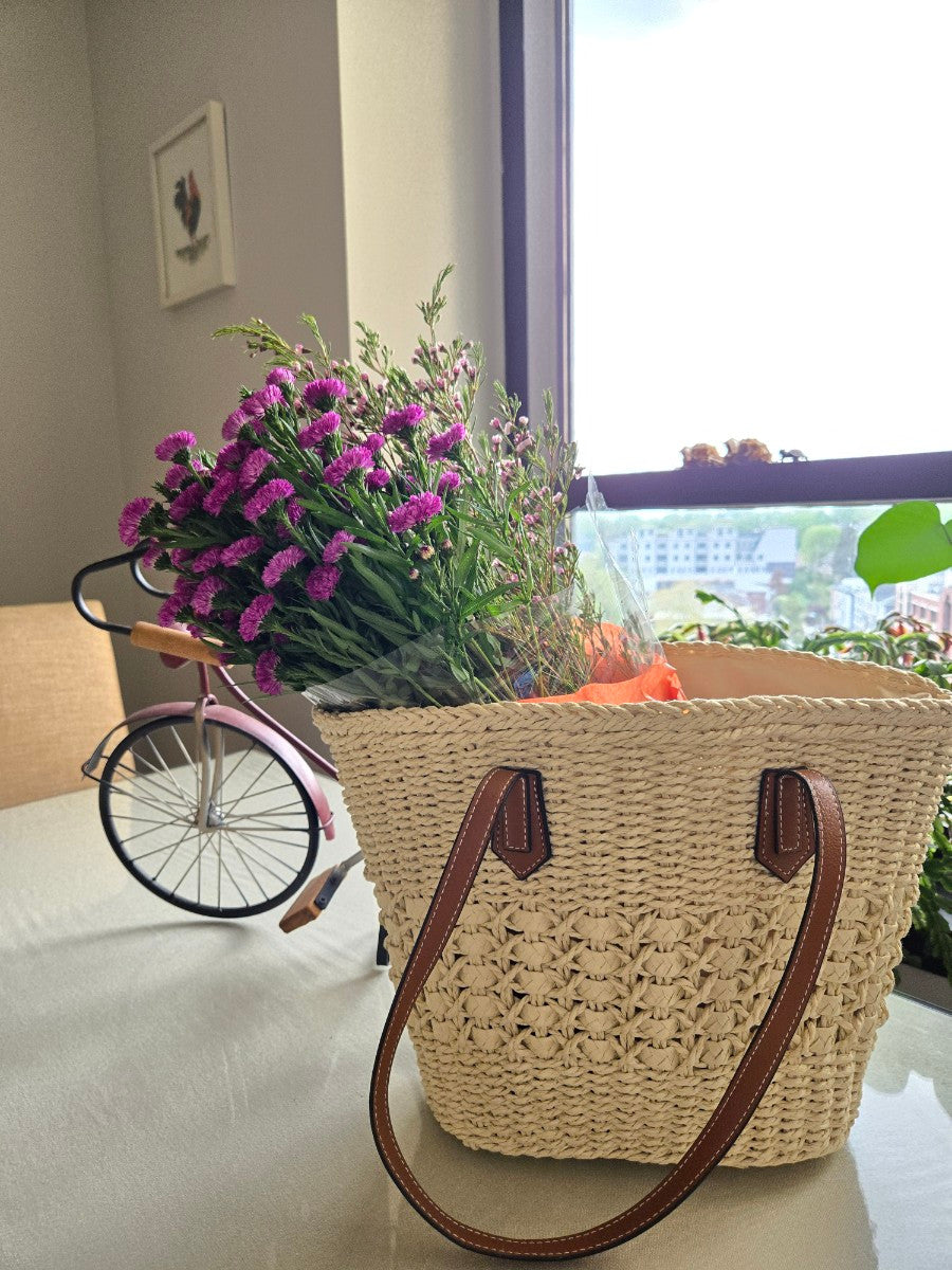 Hand woven Eco-friendly summer straw bag-Color: White