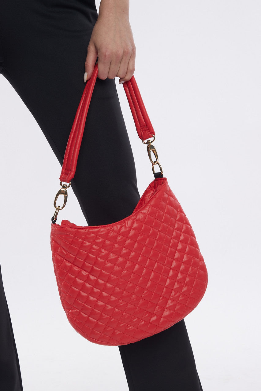 ClaraNY Lightweight Quilted Crossbody Hobo Bag Color Red