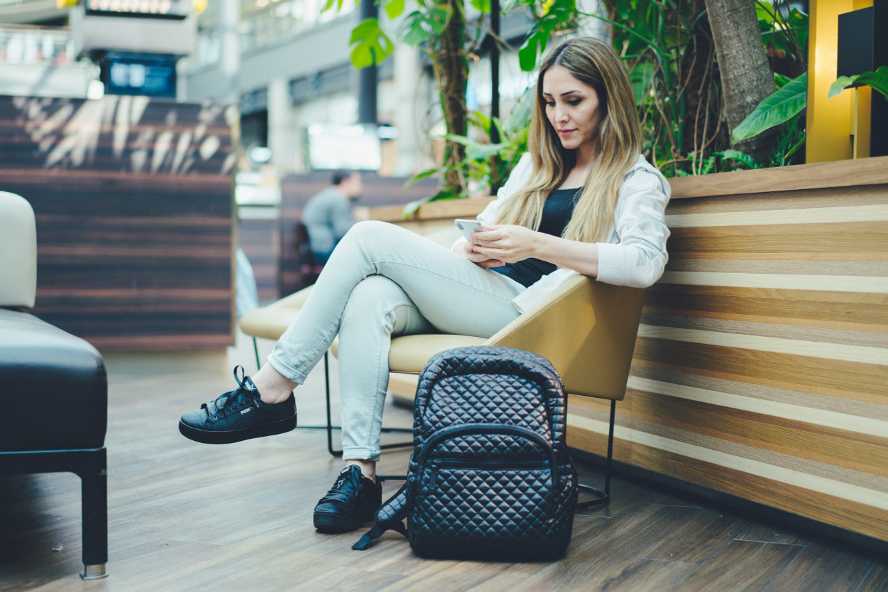 ClaraNY Quilted Backpack Ultra-light weight water repellent Laptop sleeve with pouch Color Black