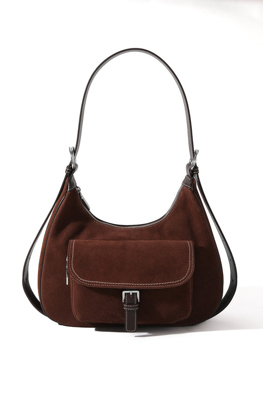ClaraNY Genuine leather Pocket Shoulder Handbag- Color Dark Brown