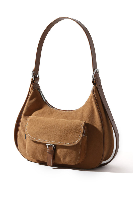 ClaraNY genuine leather Pocket Shoulder Handbag -Color Light Brown