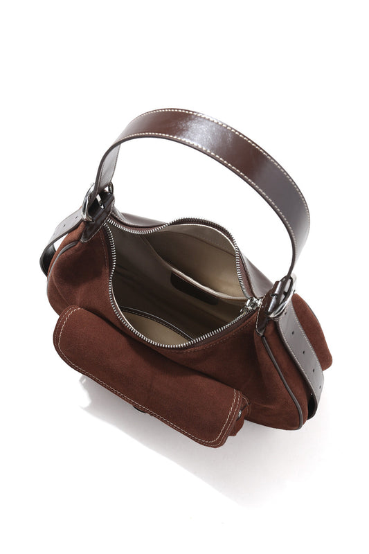 ClaraNY Genuine leather Pocket Shoulder Handbag- Color Dark Brown