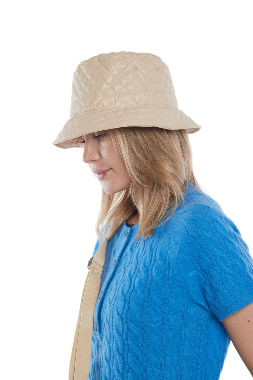 ClaraNY Lightweight Quilted Bucket Hat water repellent UV protection Color Beige