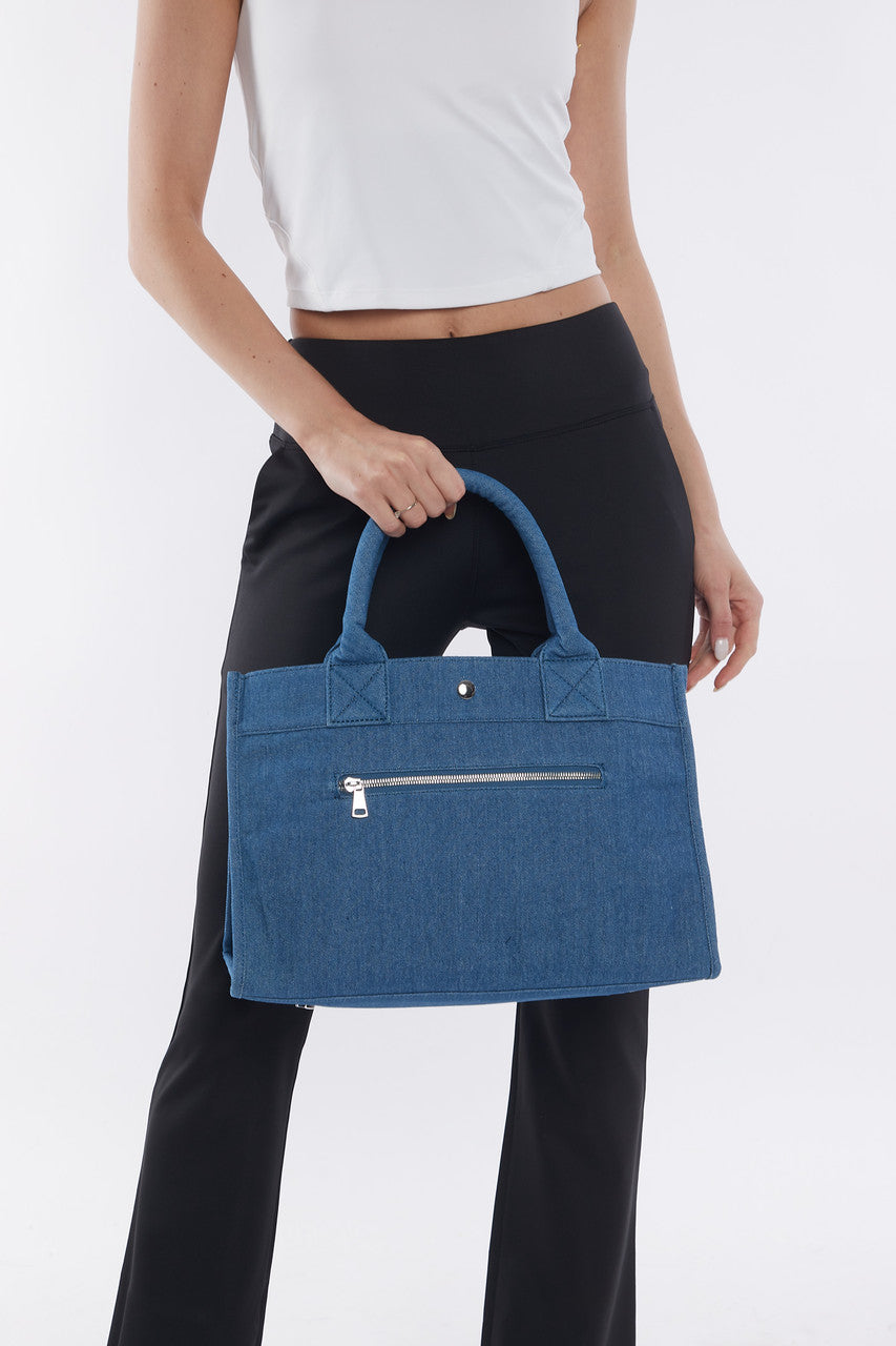 ClaraNY Denim City Tote with shoulder strap