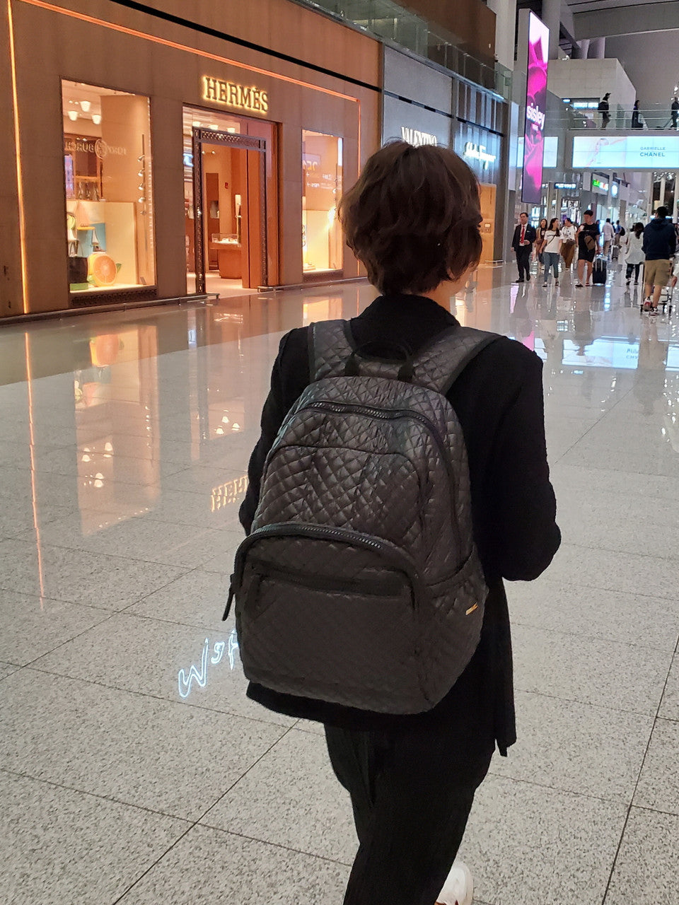 ClaraNY Quilted Backpack Ultra-light weight water repellent Laptop sleeve with pouch Color Black