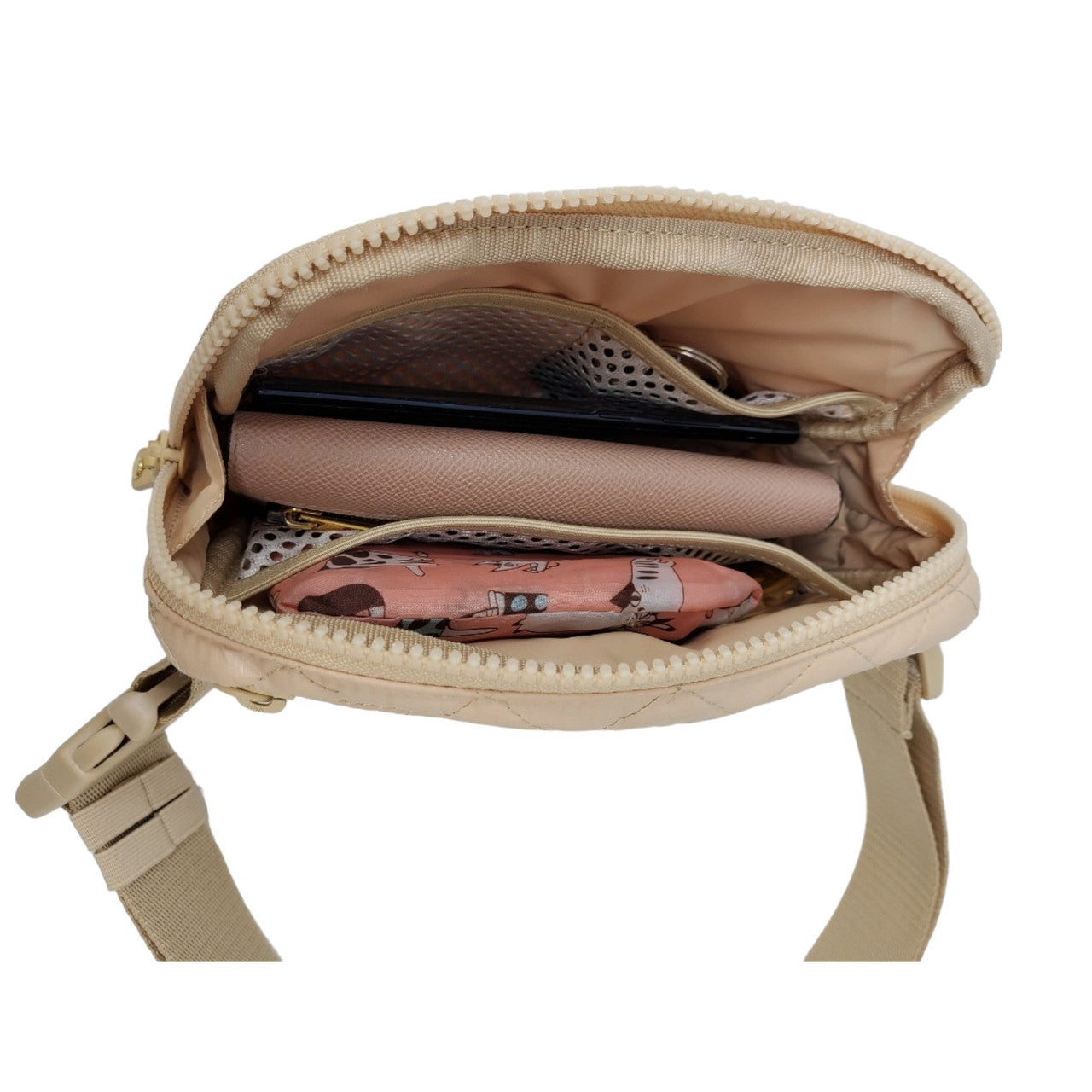ClaraNY Quilted Waist Belt Bag Lightweight Water Repellent color Beige (Beige)