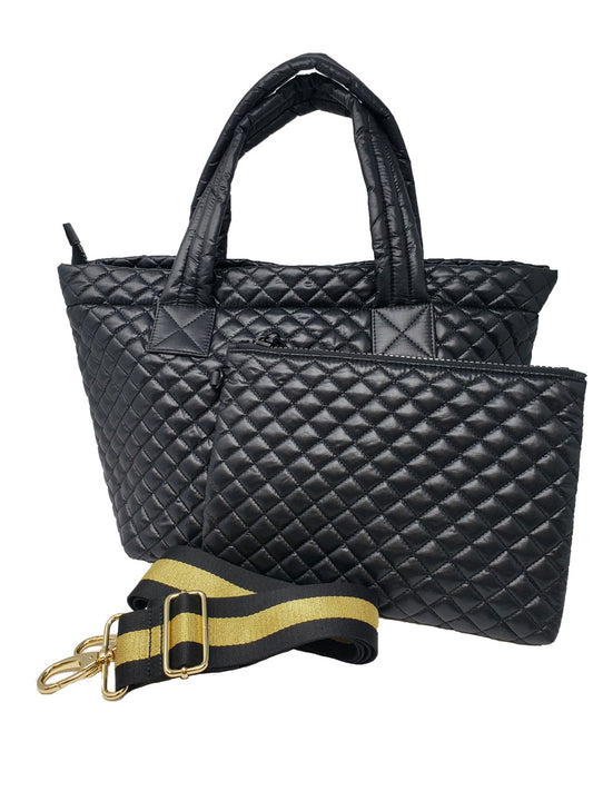 ClaraNY Lightweight Comfortable Medium Quilted Tote with pouch and shoulder strap