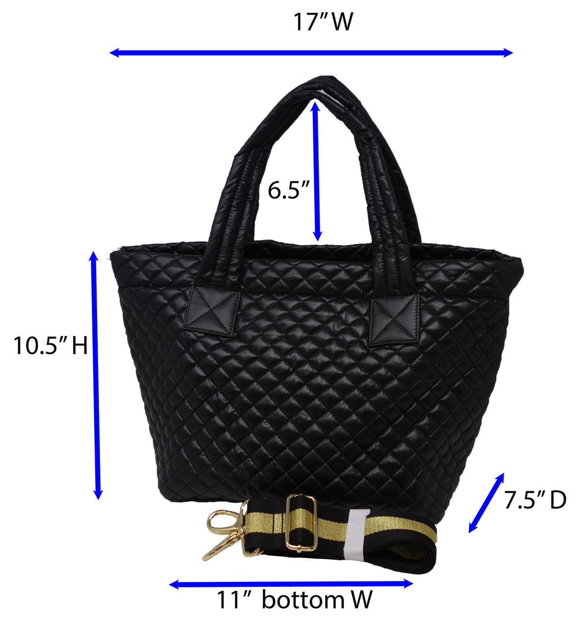 ClaraNY Lightweight Comfortable Medium Quilted Tote with pouch and shoulder strap