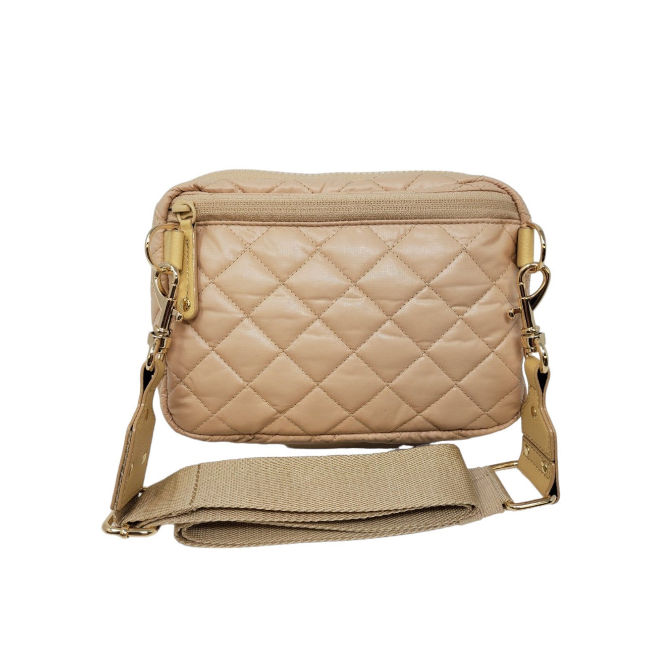 ClaraNY Quilted Crossbody shoulder Bag Detachable Strap Lightweight Water Repellent color Beige (Beige)