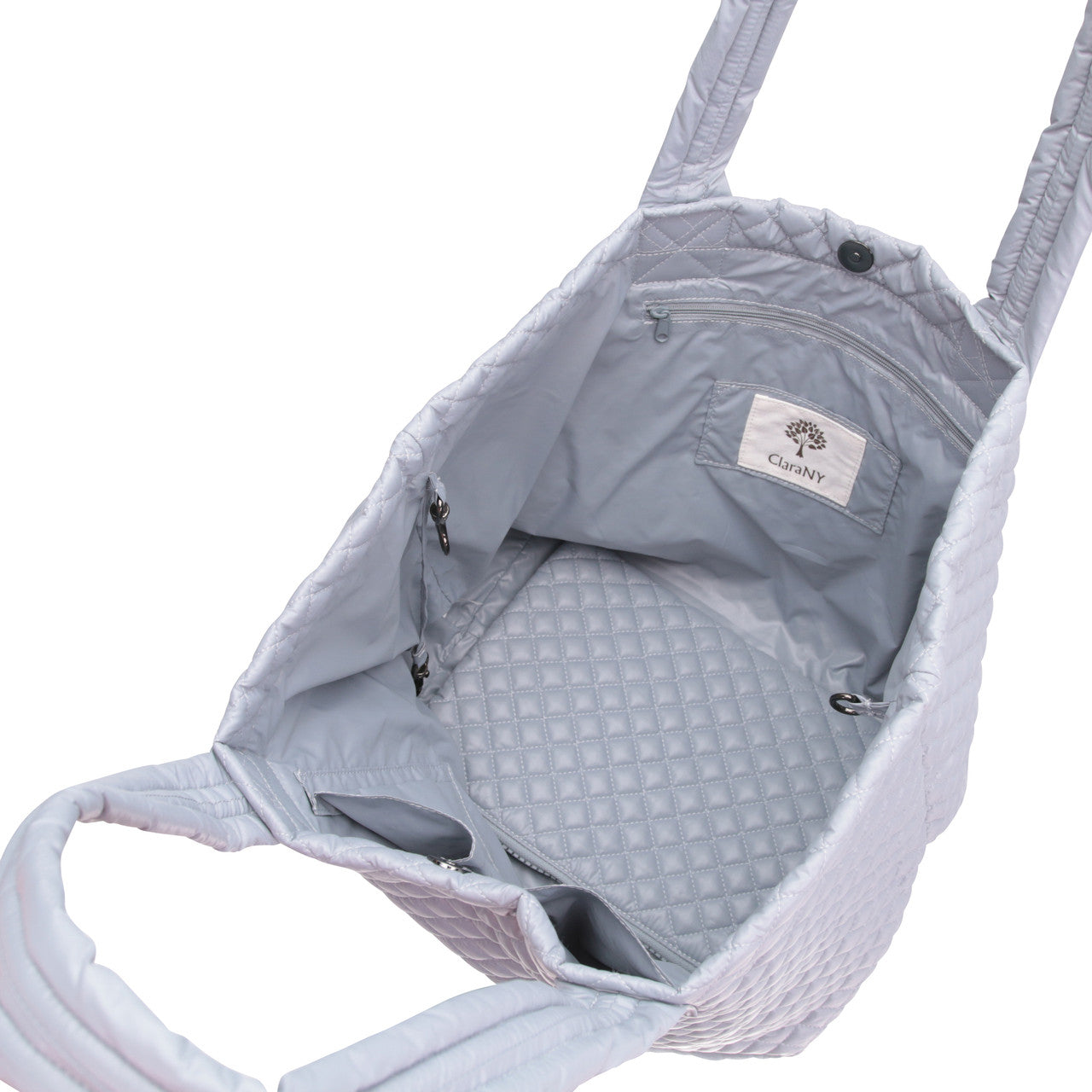 ClaraNY Love Heart Embroidery Light weight Quilted Tote with Pouch - Color Light Gray