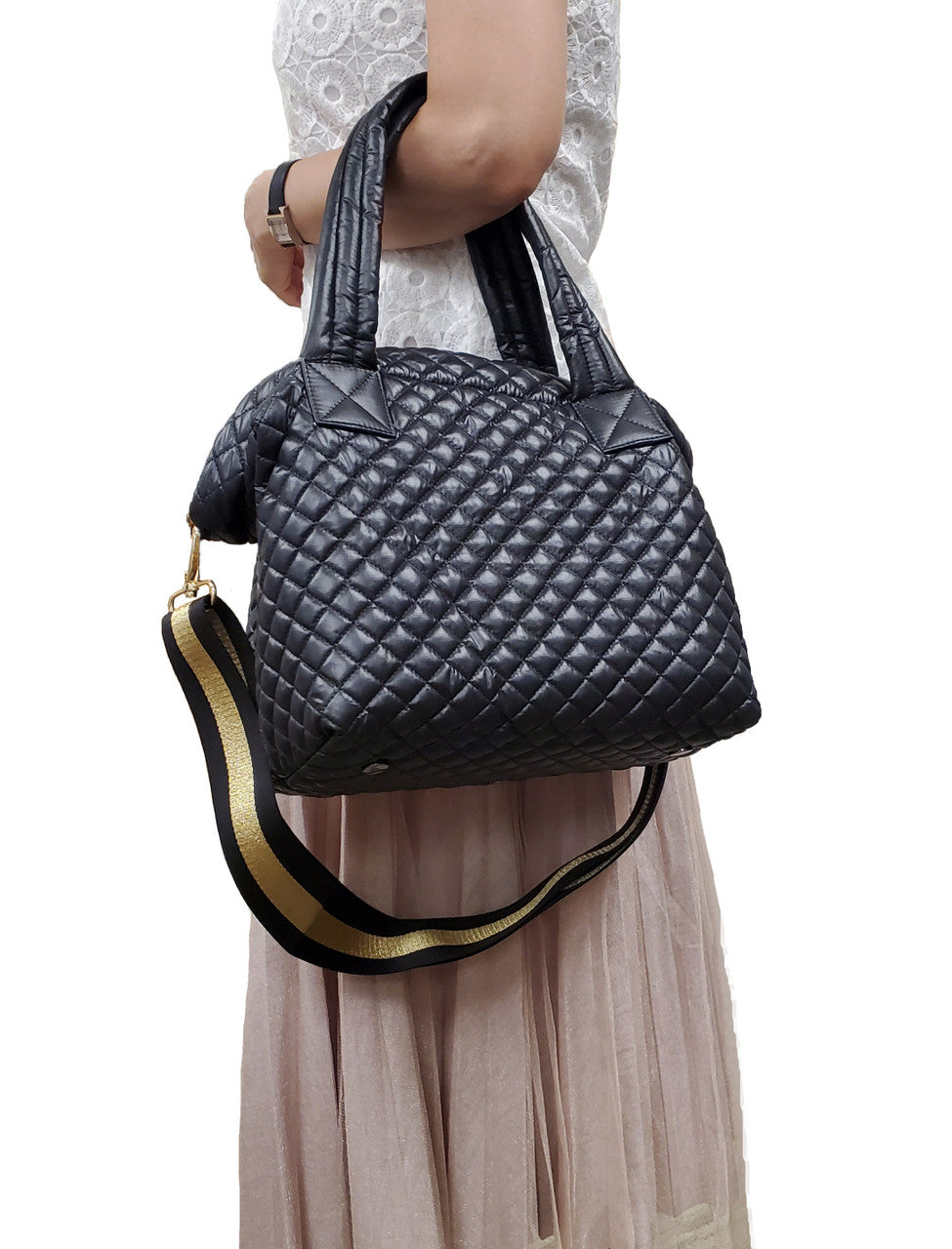 ClaraNY Lightweight Comfortable Medium Quilted Tote with pouch and shoulder strap