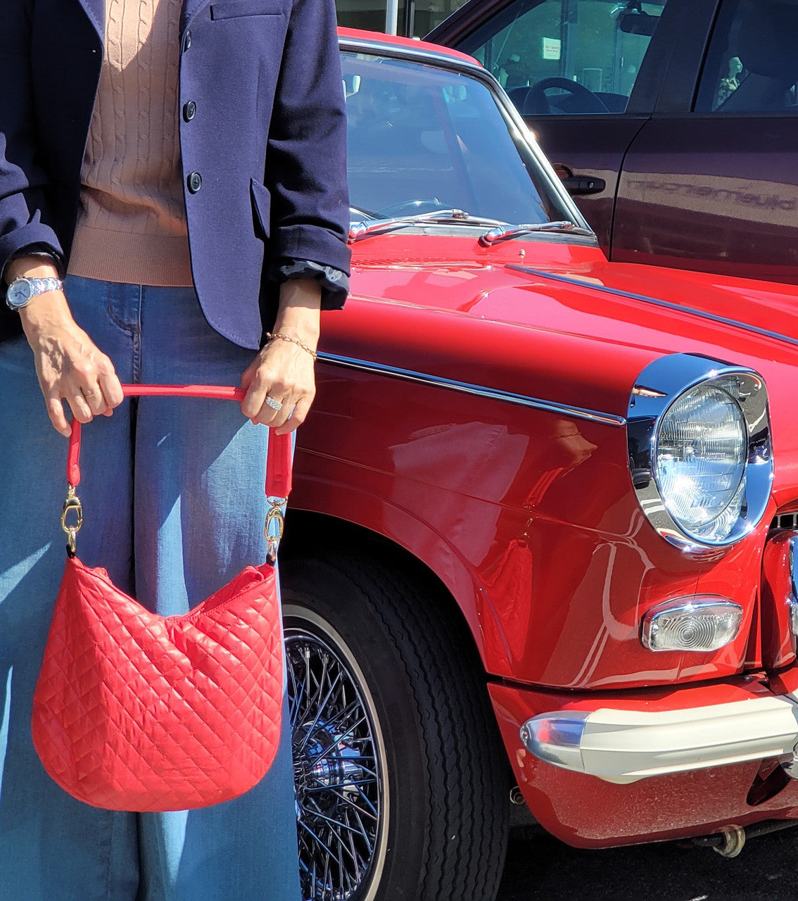 ClaraNY Lightweight Quilted Crossbody Hobo Bag Color Red
