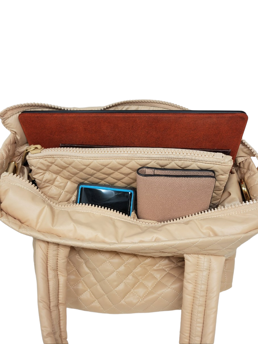 ClaraNY Lightweight Comfortable Medium Quilted Tote with pouch and shoulder strap