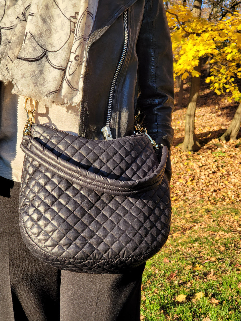 ClaraNY  Lightweight Quilted Crossbody Hobo Bag Color Black