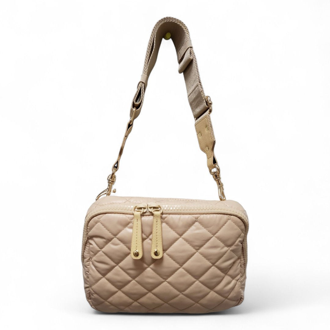 ClaraNY Quilted Crossbody shoulder Bag Detachable Strap Lightweight Water Repellent color Beige (Beige)
