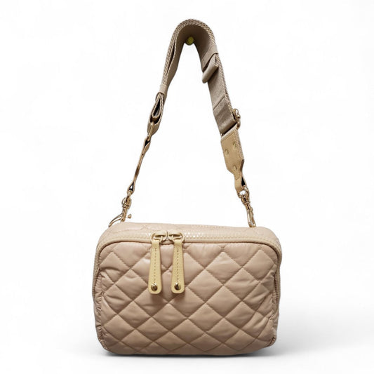 ClaraNY Quilted Crossbody shoulder Bag Detachable Strap Lightweight Water Repellent color Beige (Beige)