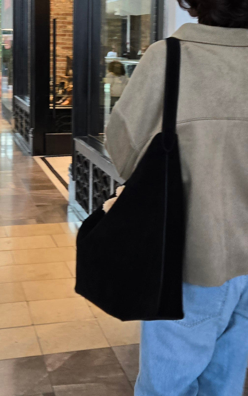 ClaraNY Genuine Leather Suede Shoulder tote bag include inner bag Color Black