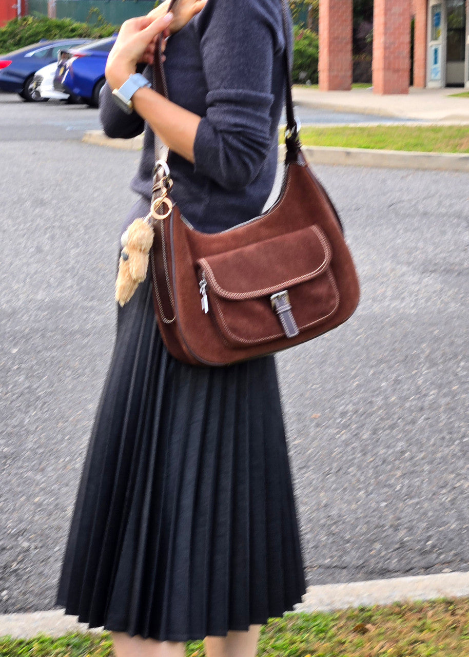 ClaraNY Genuine leather Pocket Shoulder Handbag- Color Dark Brown