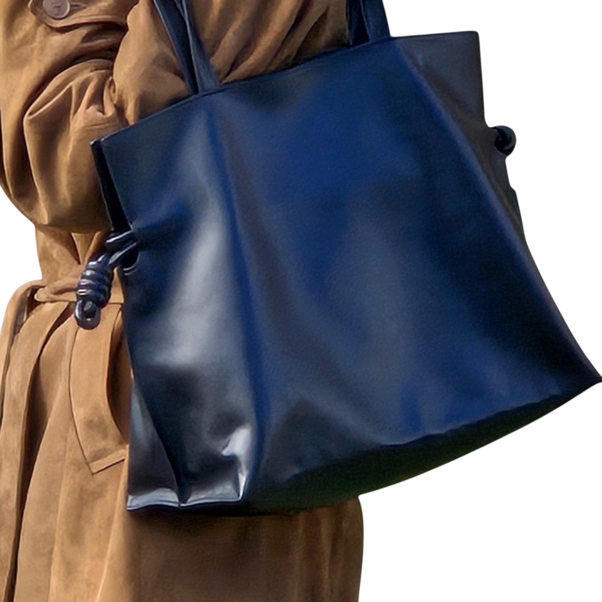 CLARANY Black Genuine Leather Drawstring Tote Shoulder Bag with