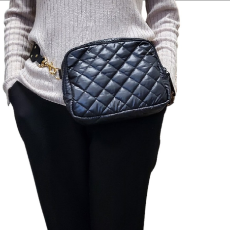 ClaraNY Quilted Crossbody shoulder Bag detachable Strap Lightweight Water Repellent color Black (Black)
