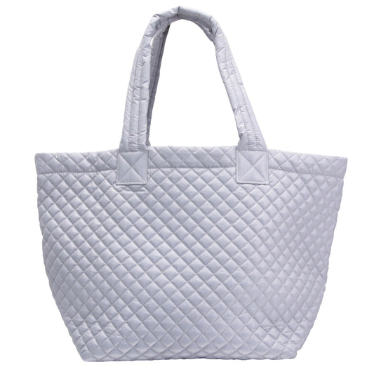 ClaraNY Ultra-Light Weight Quilted large Tote with Pouch - Color Light Gray