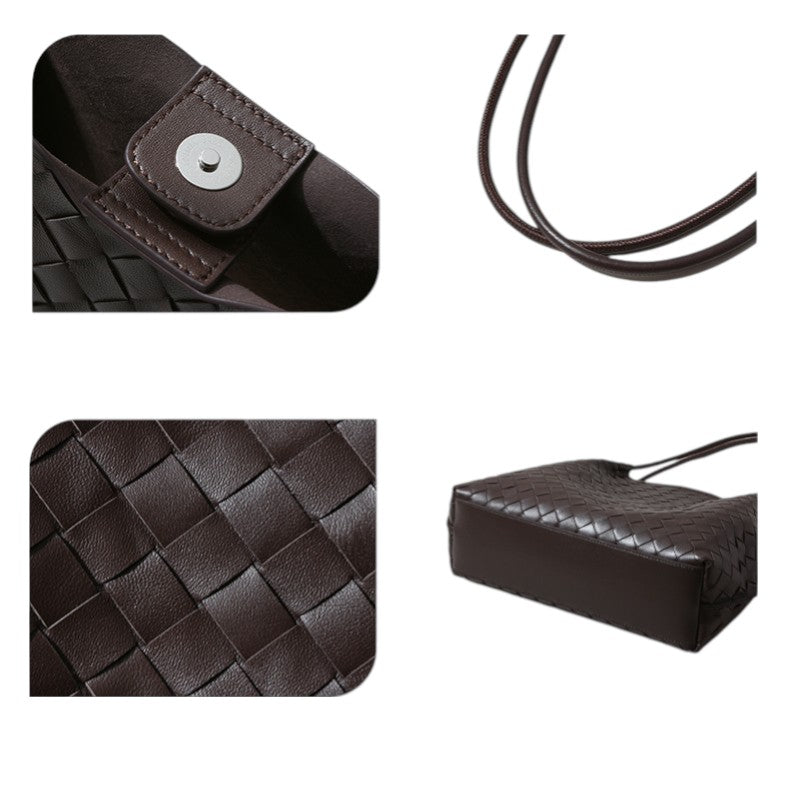 ClaraNY Leather Woven Shoulder Tote for Women with premium sheepskin Color Black